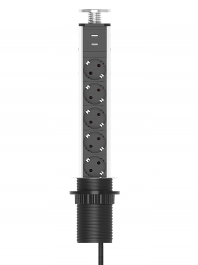 Встраиваемая выдвижная розетка CorePort (5 розеток, 2 USB-A, 1.8м кабель)-2